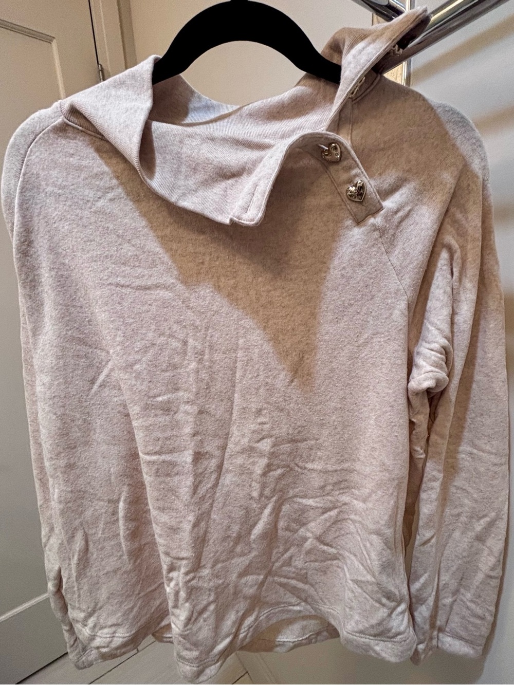 J. Crew Oatmeal Funnel Neck Sweater with Gold Heart Buttons